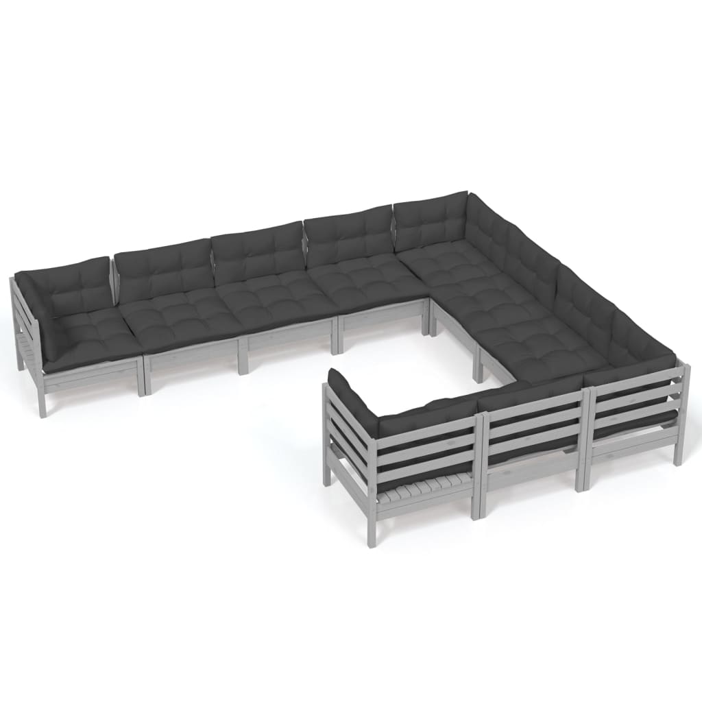 10-tlg. Garten-Lounge-Set mit Kissen Grau Kiefernholz - kalb-Living.de