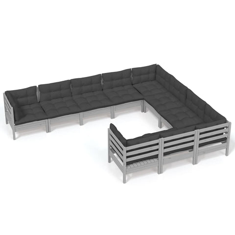 10-tlg. Garten-Lounge-Set mit Kissen Grau Kiefernholz - kalb-Living.de