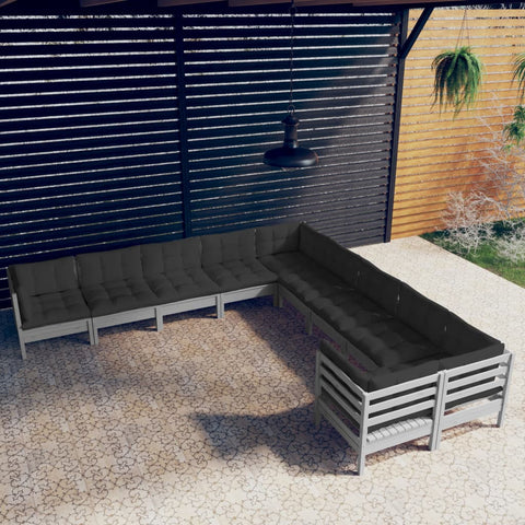 10-tlg. Garten-Lounge-Set mit Kissen Grau Kiefernholz - kalb-Living.de