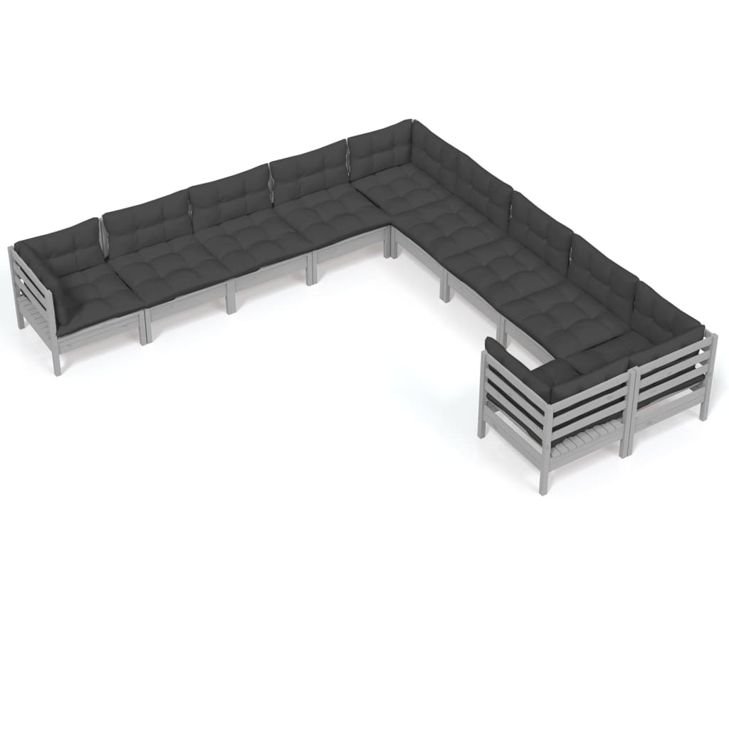 10-tlg. Garten-Lounge-Set mit Kissen Grau Kiefernholz - kalb-Living.de
