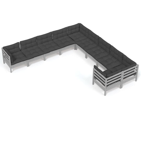 10-tlg. Garten-Lounge-Set mit Kissen Grau Kiefernholz - kalb-Living.de