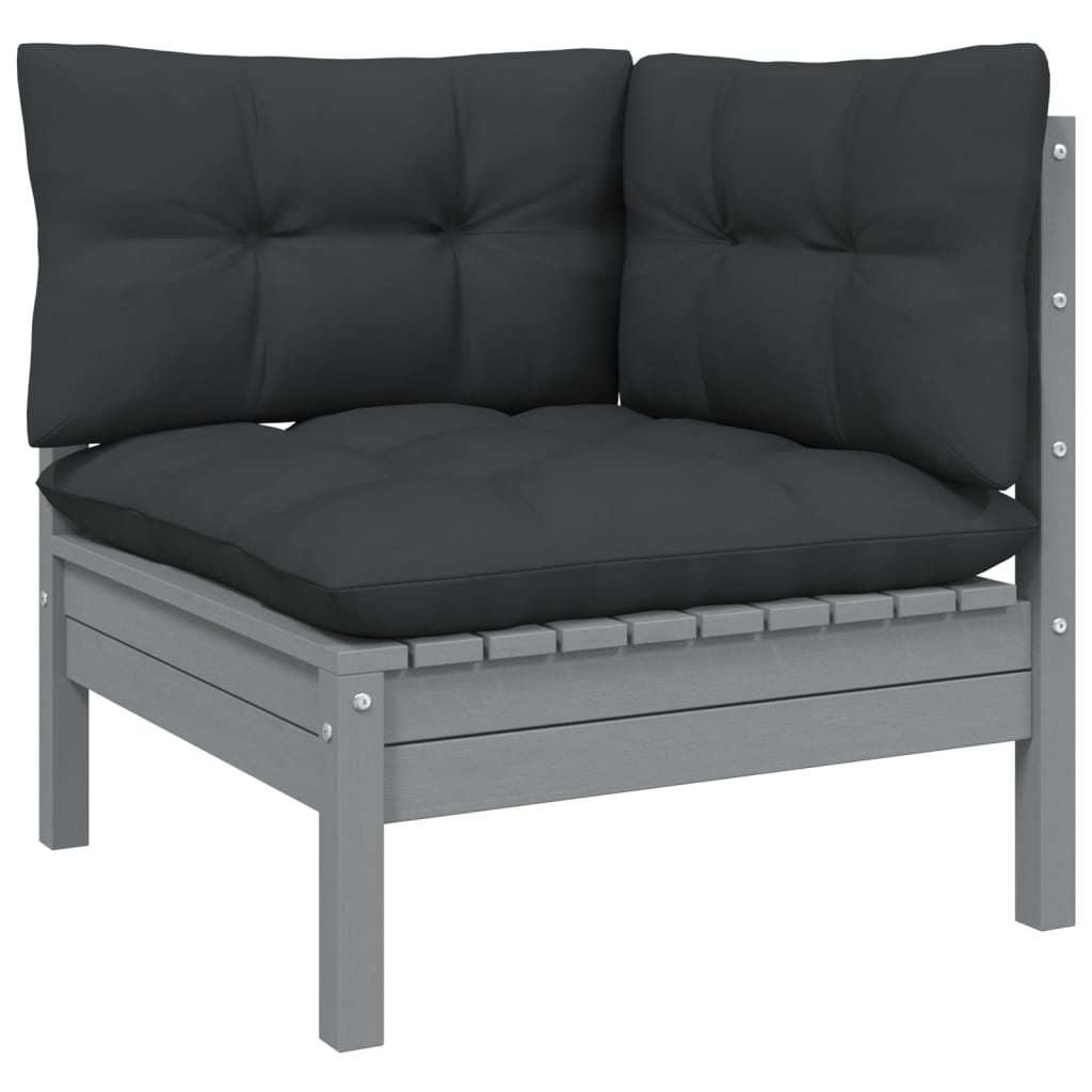 10-tlg. Garten-Lounge-Set mit Kissen Grau Kiefernholz - kalb-Living.de