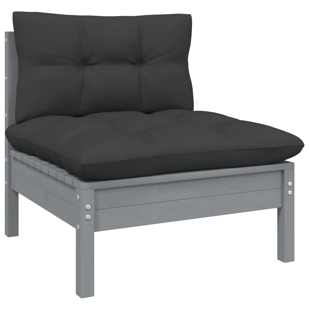 10-tlg. Garten-Lounge-Set mit Kissen Grau Kiefernholz - kalb-Living.de