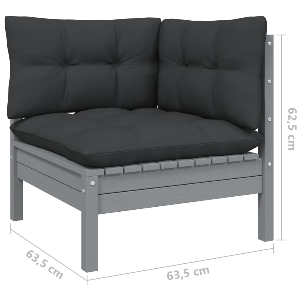 10-tlg. Garten-Lounge-Set mit Kissen Grau Kiefernholz - kalb-Living.de