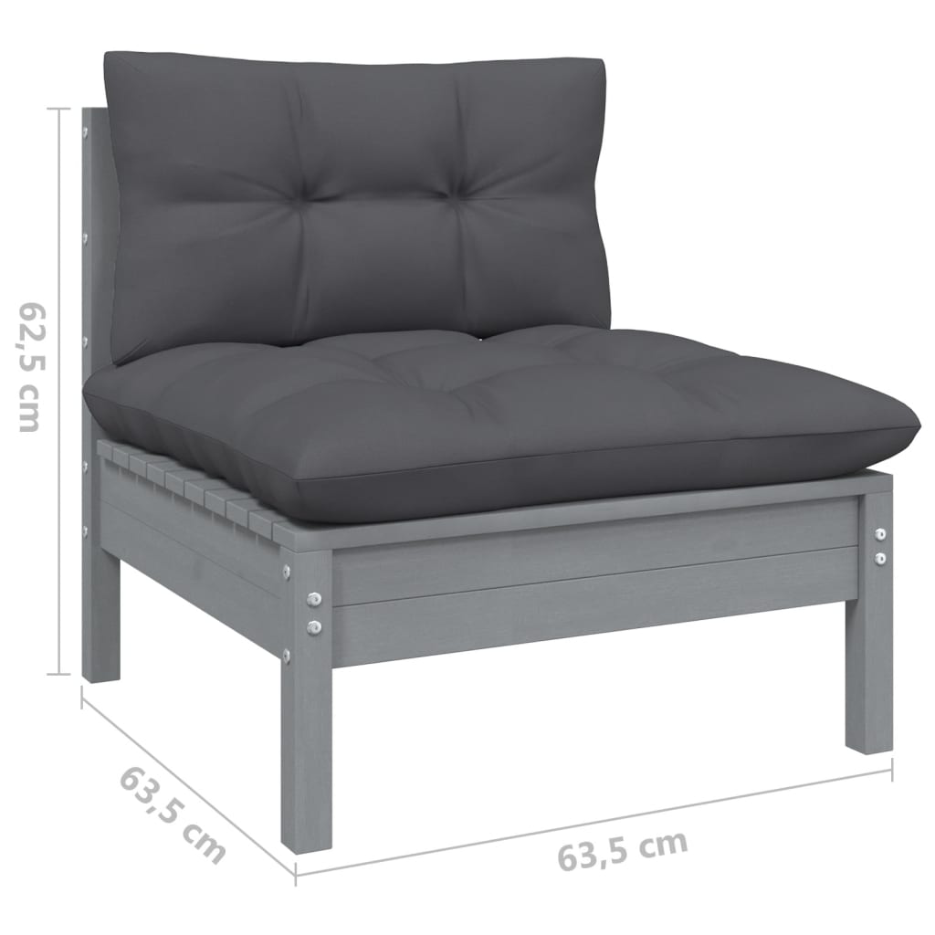 10-tlg. Garten-Lounge-Set mit Kissen Grau Kiefernholz - kalb-Living.de