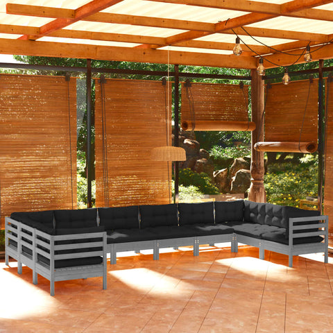 10-tlg. Garten-Lounge-Set mit Kissen Grau Kiefernholz - kalb-Living.de