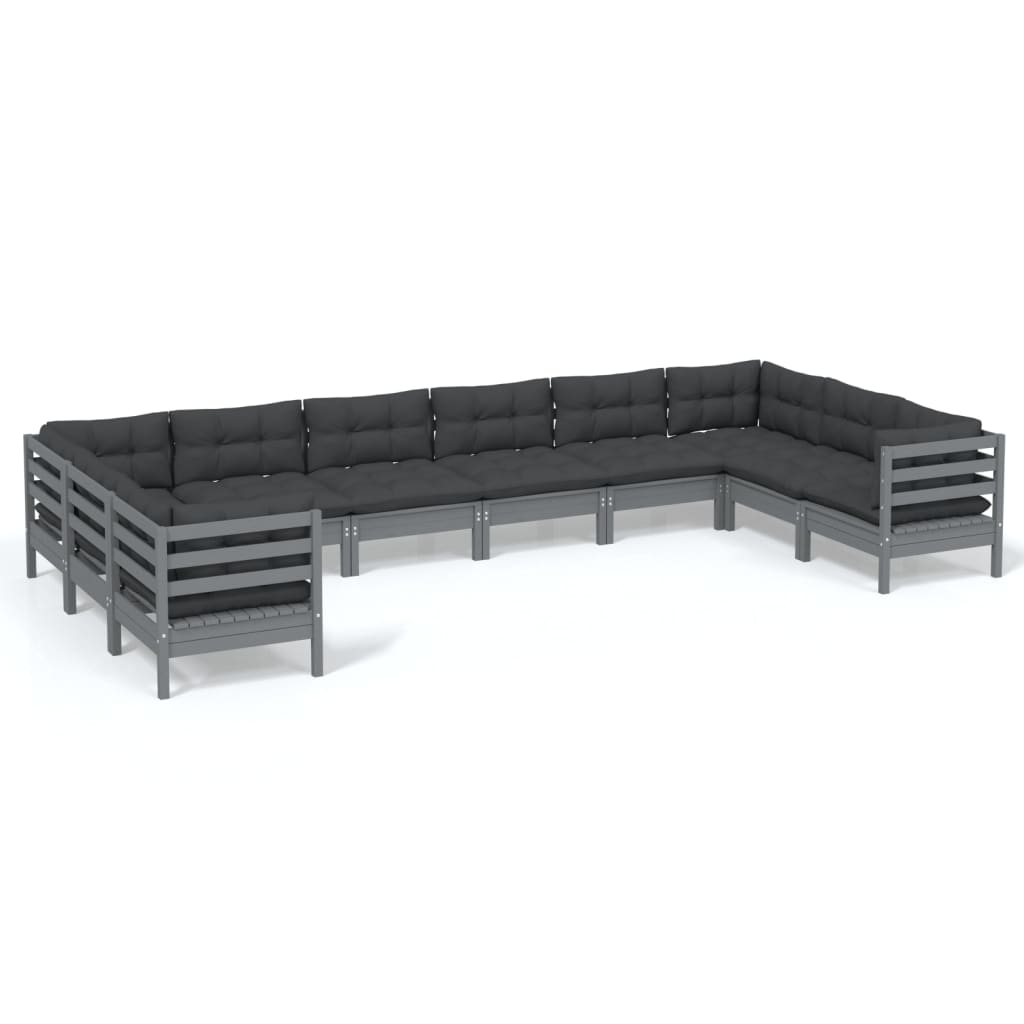 10-tlg. Garten-Lounge-Set mit Kissen Grau Kiefernholz - kalb-Living.de
