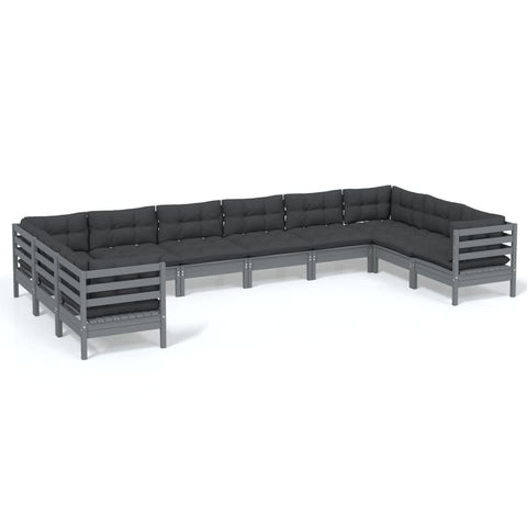 10-tlg. Garten-Lounge-Set mit Kissen Grau Kiefernholz - kalb-Living.de