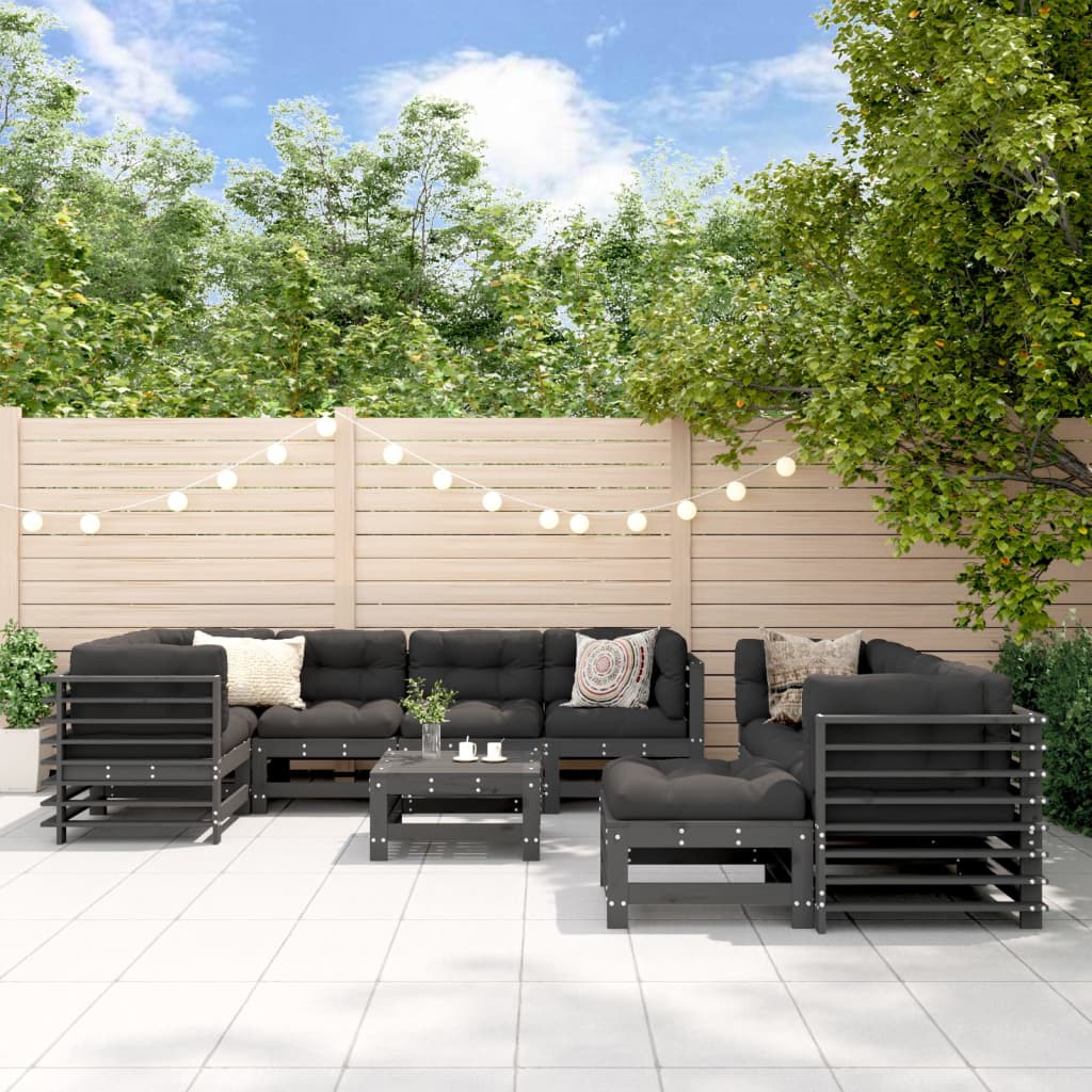 10-tlg. Garten-Lounge-Set mit Kissen Grau Massivholz - kalb-Living.de
