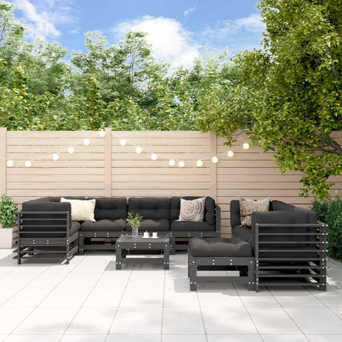 10-tlg. Garten-Lounge-Set mit Kissen Grau Massivholz - kalb-Living.de