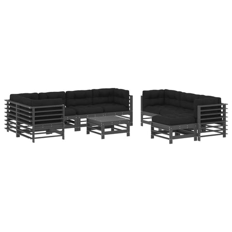 10-tlg. Garten-Lounge-Set mit Kissen Grau Massivholz - kalb-Living.de