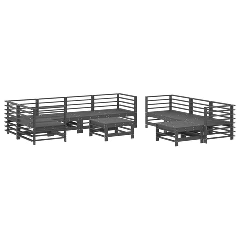 10-tlg. Garten-Lounge-Set mit Kissen Grau Massivholz - kalb-Living.de