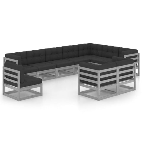 10-tlg. Garten-Lounge-Set mit Kissen Grau Massivholz Kiefer - kalb-Living.de