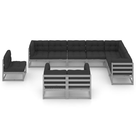 10-tlg. Garten-Lounge-Set mit Kissen Grau Massivholz Kiefer - kalb-Living.de