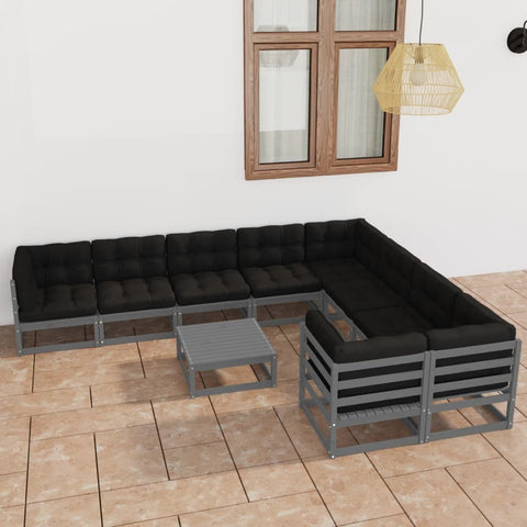 10-tlg. Garten-Lounge-Set mit Kissen Grau Massivholz Kiefer - kalb-Living.de