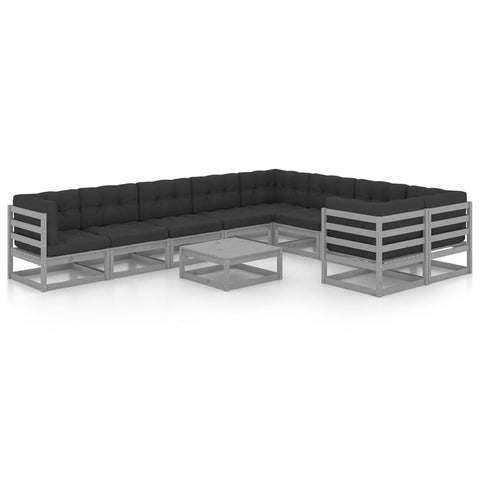 10-tlg. Garten-Lounge-Set mit Kissen Grau Massivholz Kiefer - kalb-Living.de