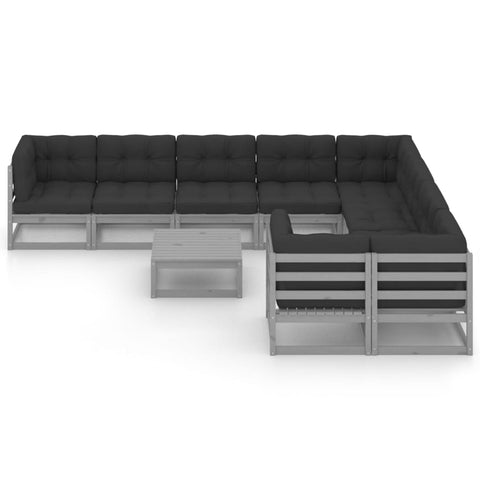 10-tlg. Garten-Lounge-Set mit Kissen Grau Massivholz Kiefer - kalb-Living.de