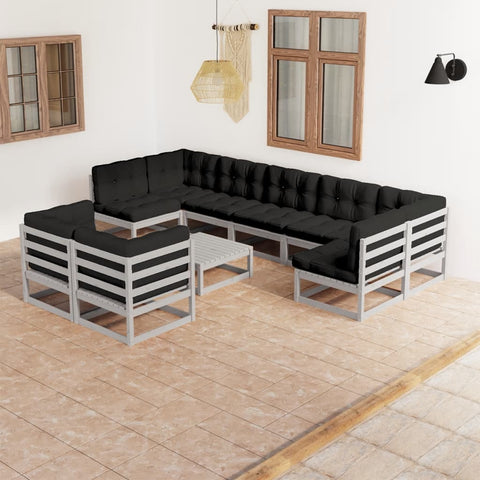 10-tlg. Garten-Lounge-Set mit Kissen Grau Massivholz Kiefer - kalb-Living.de