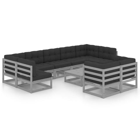 10-tlg. Garten-Lounge-Set mit Kissen Grau Massivholz Kiefer - kalb-Living.de