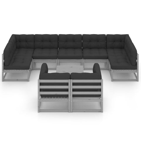 10-tlg. Garten-Lounge-Set mit Kissen Grau Massivholz Kiefer - kalb-Living.de