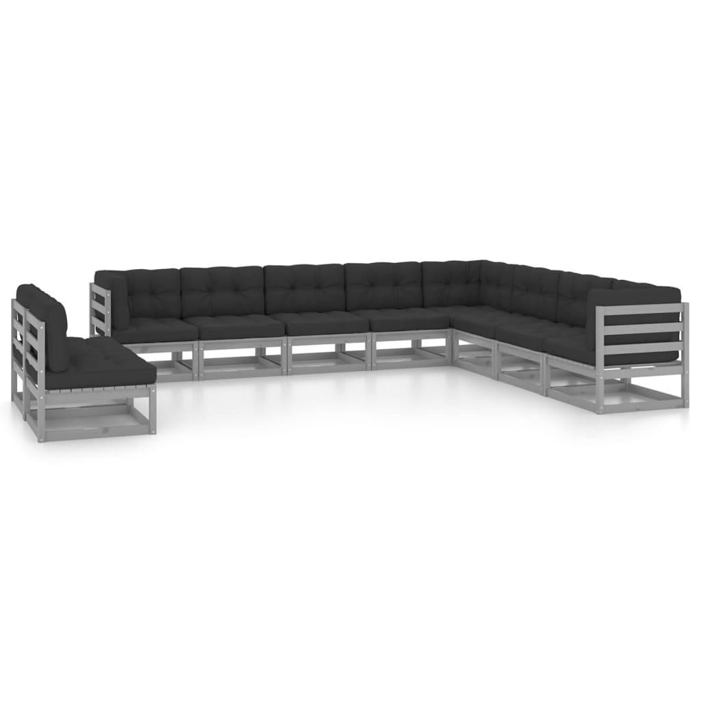 10-tlg. Garten-Lounge-Set mit Kissen Grau Massivholz Kiefer - kalb-Living.de