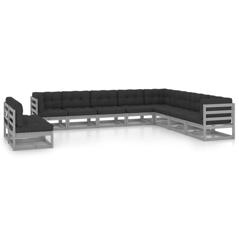 10-tlg. Garten-Lounge-Set mit Kissen Grau Massivholz Kiefer - kalb-Living.de