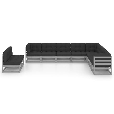 10-tlg. Garten-Lounge-Set mit Kissen Grau Massivholz Kiefer - kalb-Living.de