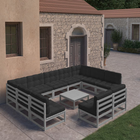 10-tlg. Garten-Lounge-Set mit Kissen Grau Massivholz Kiefer - kalb-Living.de