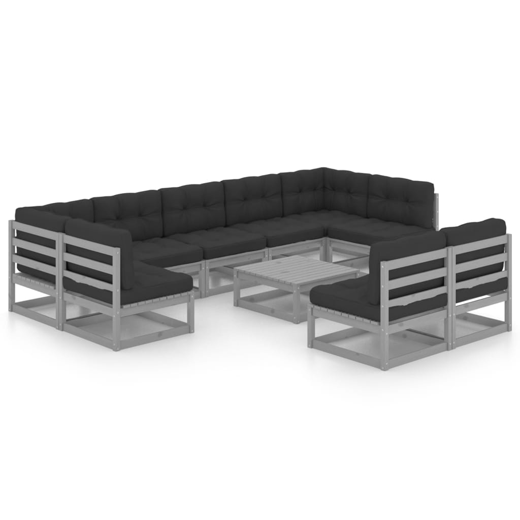 10-tlg. Garten-Lounge-Set mit Kissen Grau Massivholz Kiefer - kalb-Living.de
