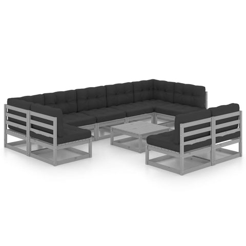 10-tlg. Garten-Lounge-Set mit Kissen Grau Massivholz Kiefer - kalb-Living.de