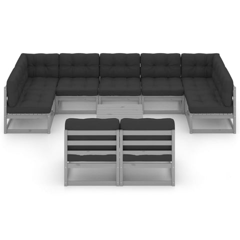 10-tlg. Garten-Lounge-Set mit Kissen Grau Massivholz Kiefer - kalb-Living.de