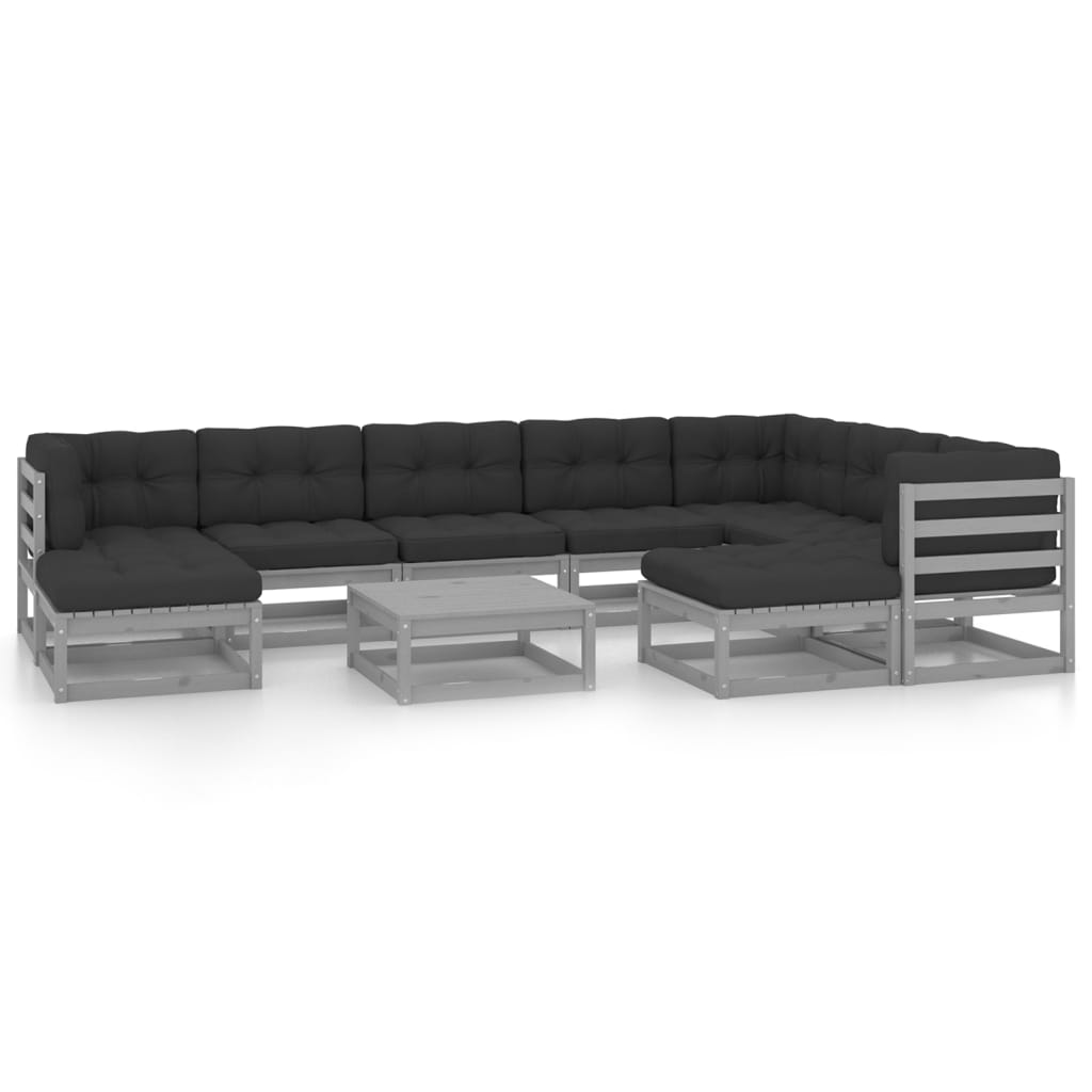 10-tlg. Garten-Lounge-Set mit Kissen Grau Massivholz Kiefer - kalb-Living.de