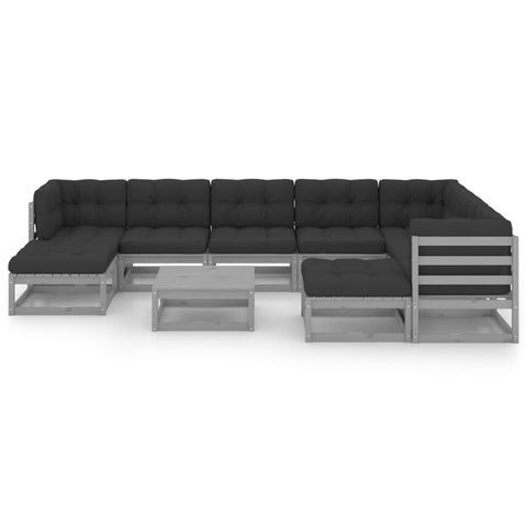 10-tlg. Garten-Lounge-Set mit Kissen Grau Massivholz Kiefer - kalb-Living.de