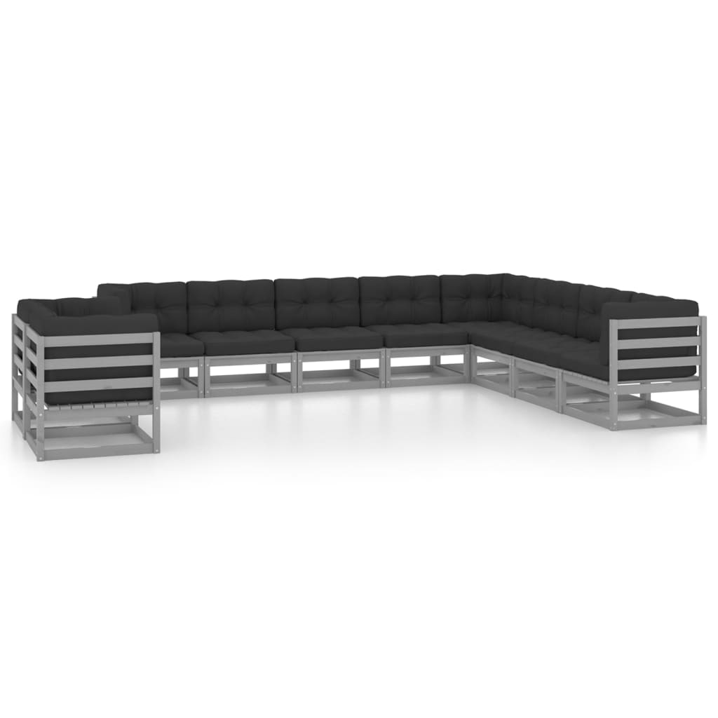 10-tlg. Garten-Lounge-Set mit Kissen Grau Massivholz Kiefer - kalb-Living.de