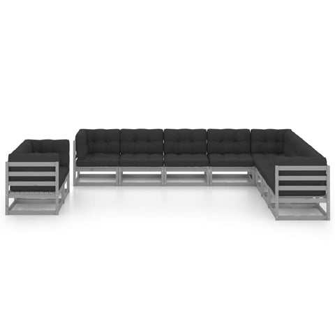 10-tlg. Garten-Lounge-Set mit Kissen Grau Massivholz Kiefer - kalb-Living.de