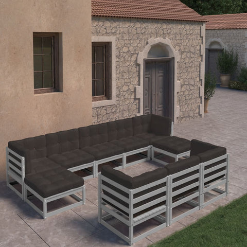 10-tlg. Garten-Lounge-Set mit Kissen Grau Massivholz Kiefer - kalb-Living.de