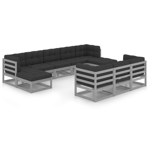 10-tlg. Garten-Lounge-Set mit Kissen Grau Massivholz Kiefer - kalb-Living.de