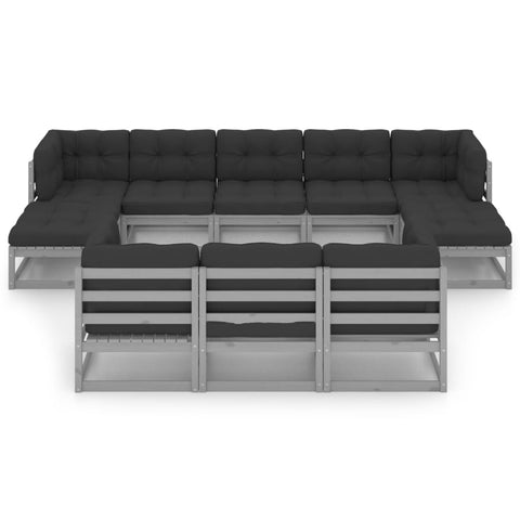10-tlg. Garten-Lounge-Set mit Kissen Grau Massivholz Kiefer - kalb-Living.de