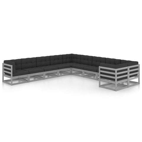 10-tlg. Garten-Lounge-Set mit Kissen Grau Massivholz Kiefer - kalb-Living.de