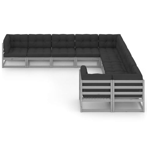 10-tlg. Garten-Lounge-Set mit Kissen Grau Massivholz Kiefer - kalb-Living.de