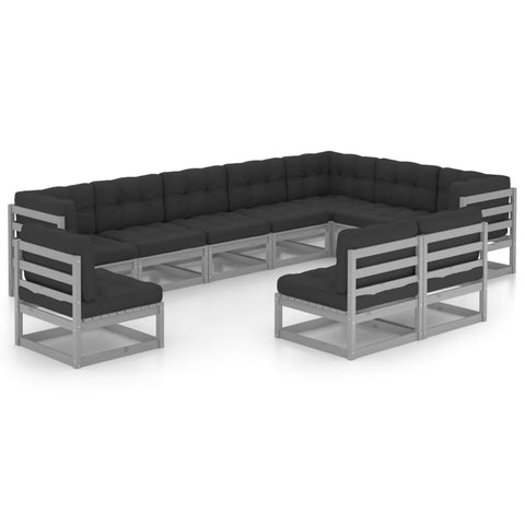 10-tlg. Garten-Lounge-Set mit Kissen Grau Massivholz Kiefer - kalb-Living.de