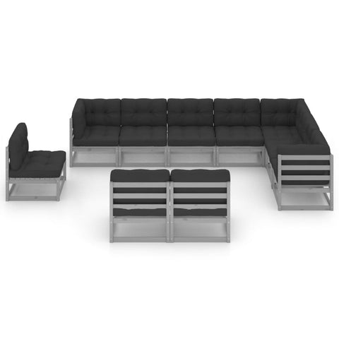 10-tlg. Garten-Lounge-Set mit Kissen Grau Massivholz Kiefer - kalb-Living.de
