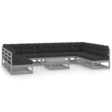 10-tlg. Garten-Lounge-Set mit Kissen Grau Massivholz Kiefer - kalb-Living.de