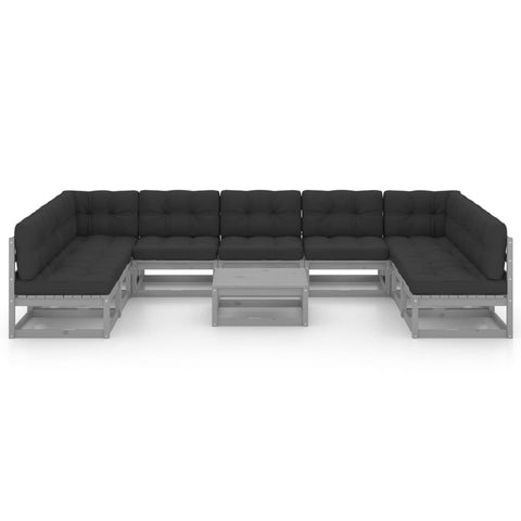 10-tlg. Garten-Lounge-Set mit Kissen Grau Massivholz Kiefer - kalb-Living.de