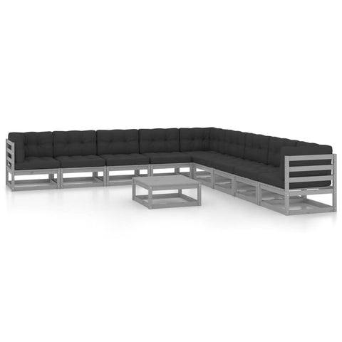 10-tlg. Garten-Lounge-Set mit Kissen Grau Massivholz Kiefer - kalb-Living.de