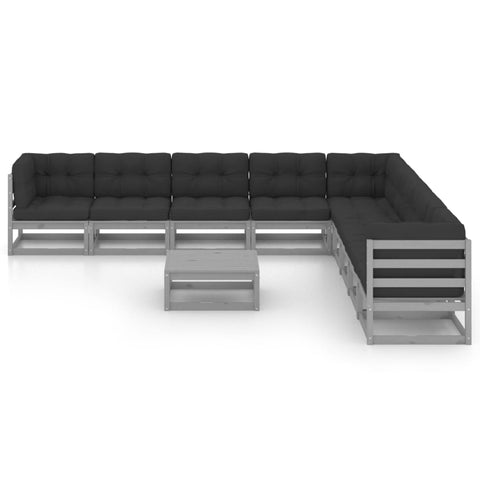 10-tlg. Garten-Lounge-Set mit Kissen Grau Massivholz Kiefer - kalb-Living.de
