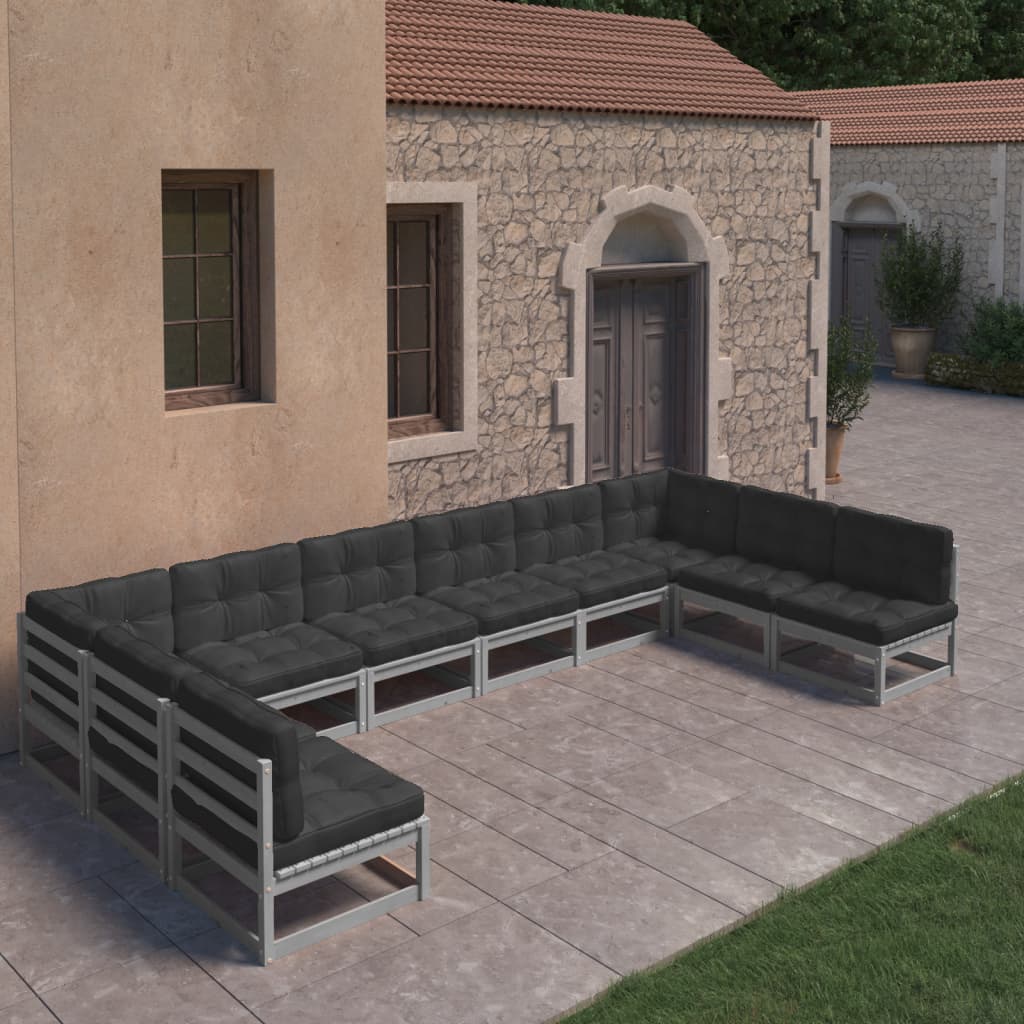 10-tlg. Garten-Lounge-Set mit Kissen Grau Massivholz Kiefer - kalb-Living.de