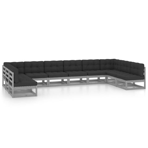 10-tlg. Garten-Lounge-Set mit Kissen Grau Massivholz Kiefer - kalb-Living.de