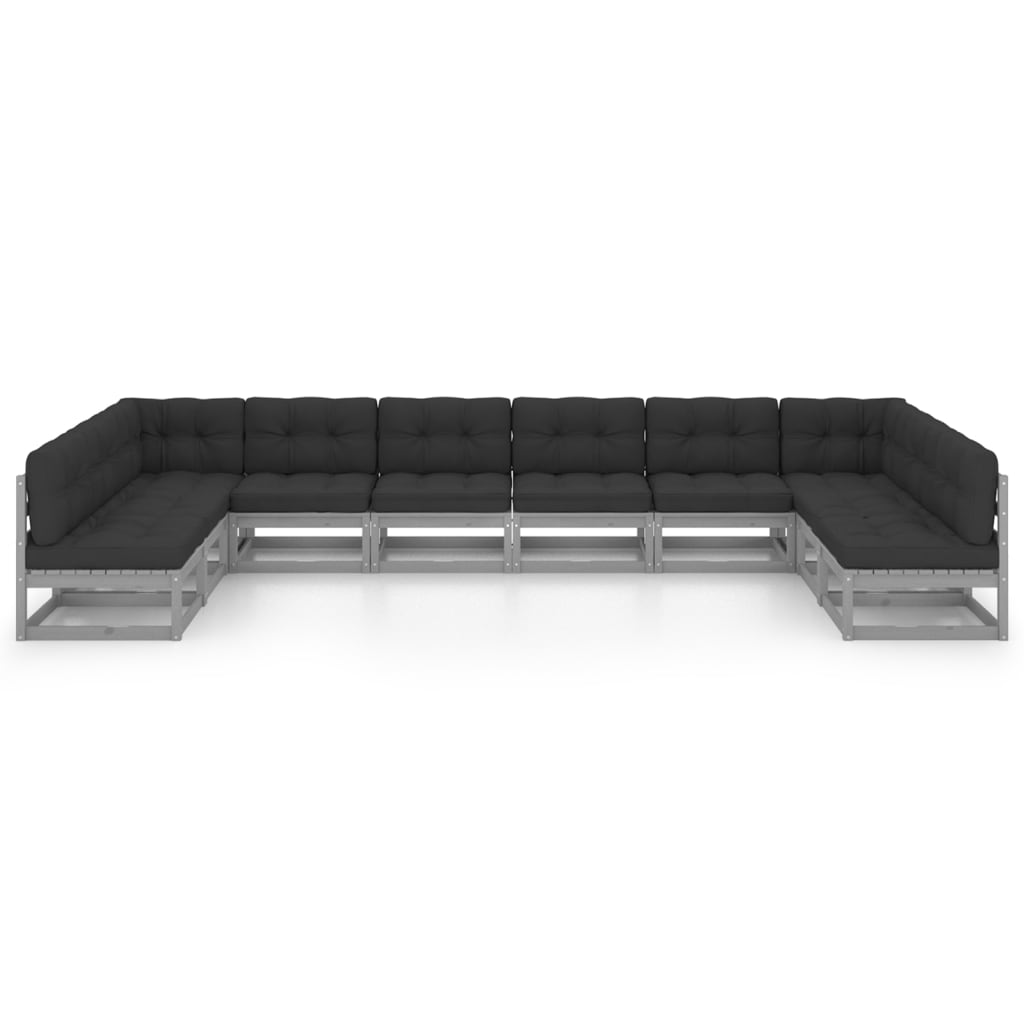 10-tlg. Garten-Lounge-Set mit Kissen Grau Massivholz Kiefer - kalb-Living.de