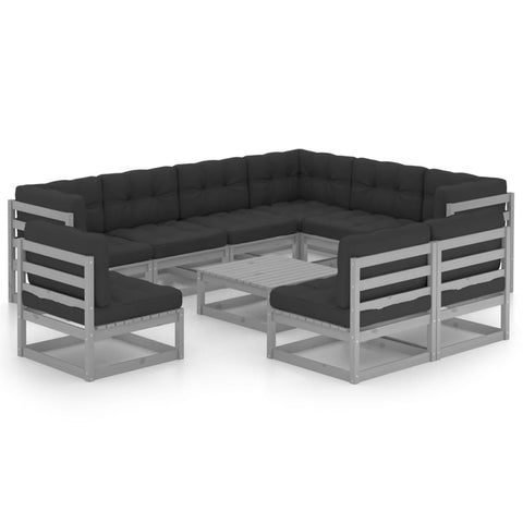 10-tlg. Garten-Lounge-Set mit Kissen Grau Massivholz Kiefer - kalb-Living.de